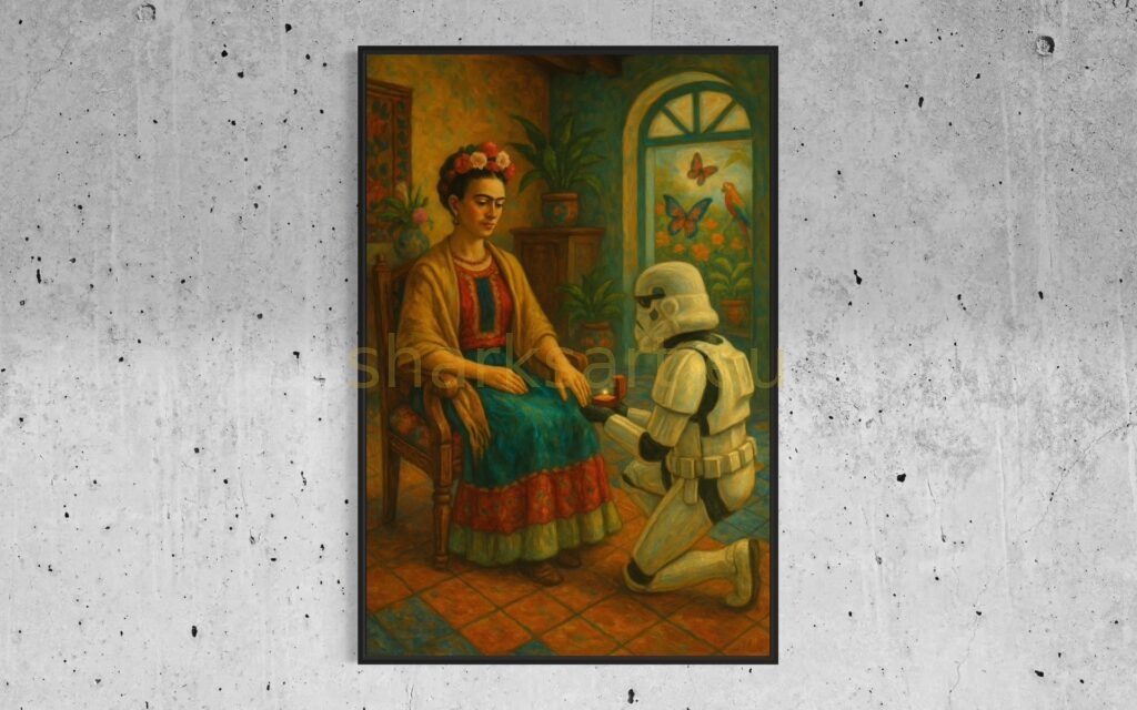 Frida a Stormtrooper - pop art a realismus, olej na plátně