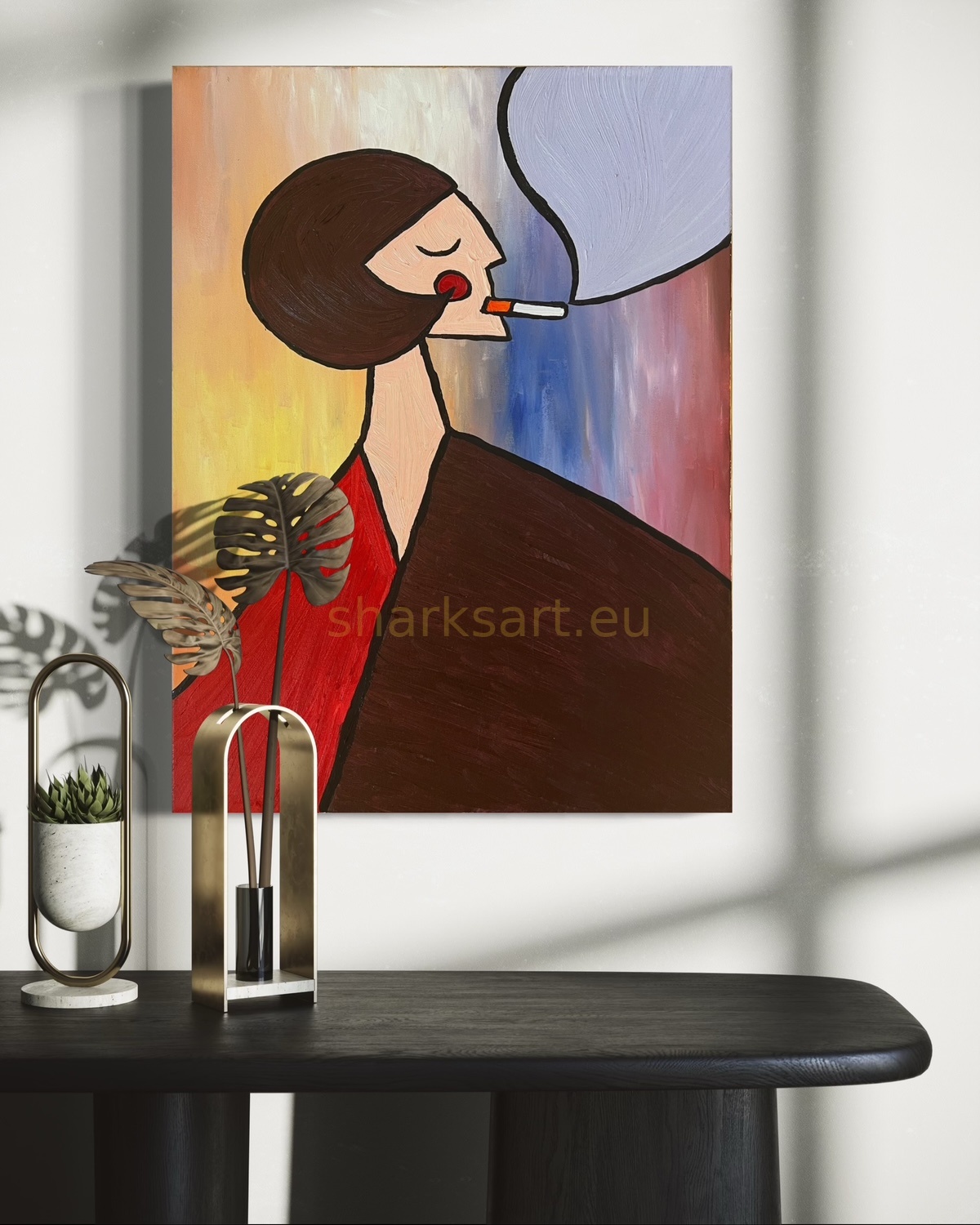 Pauza – žena s cigaretou, stylizace v interiéru