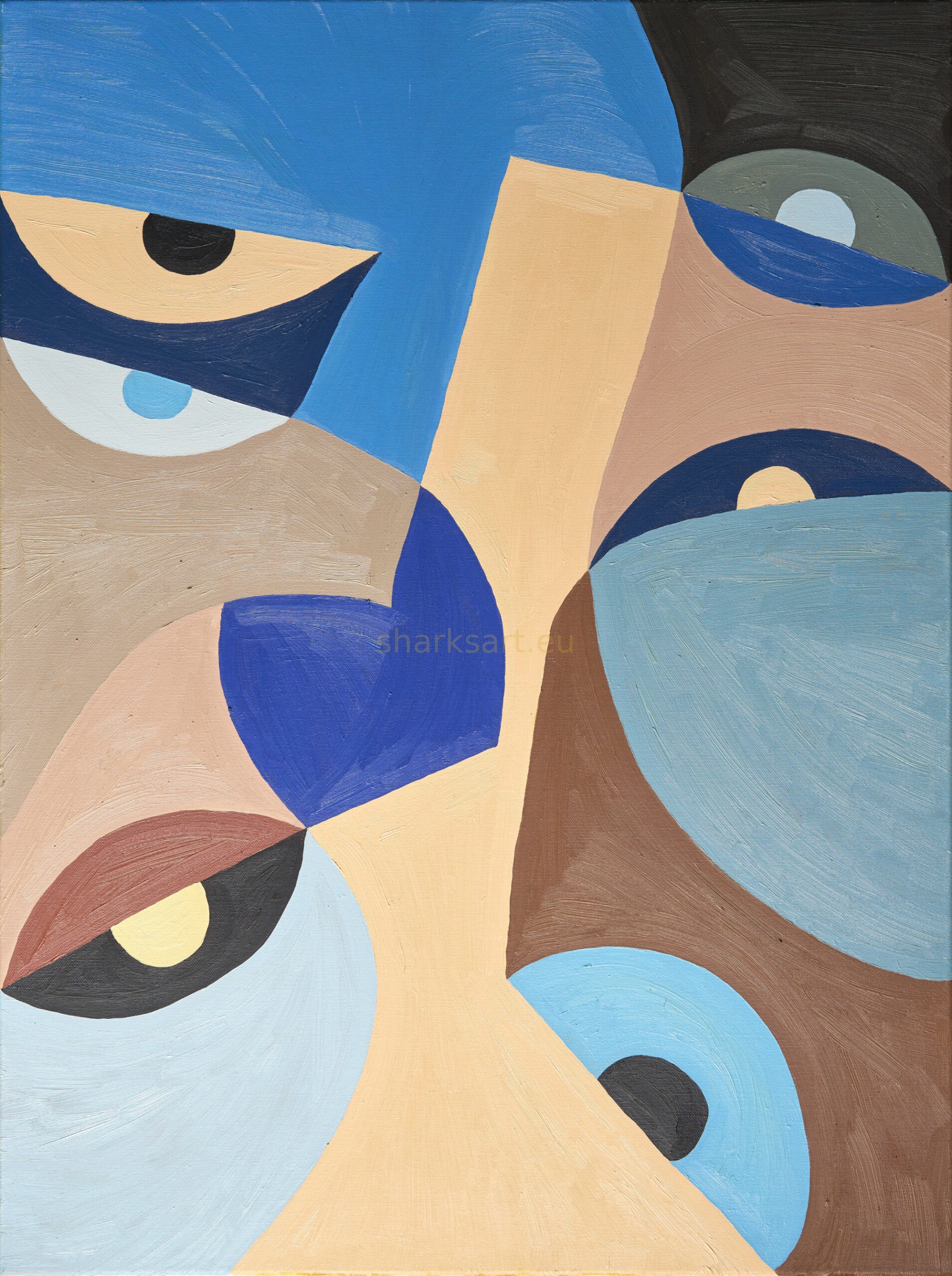 Pohledy – abstraktní geometrická figurativní malba, fine-art print 50×70, Šárka Trnová