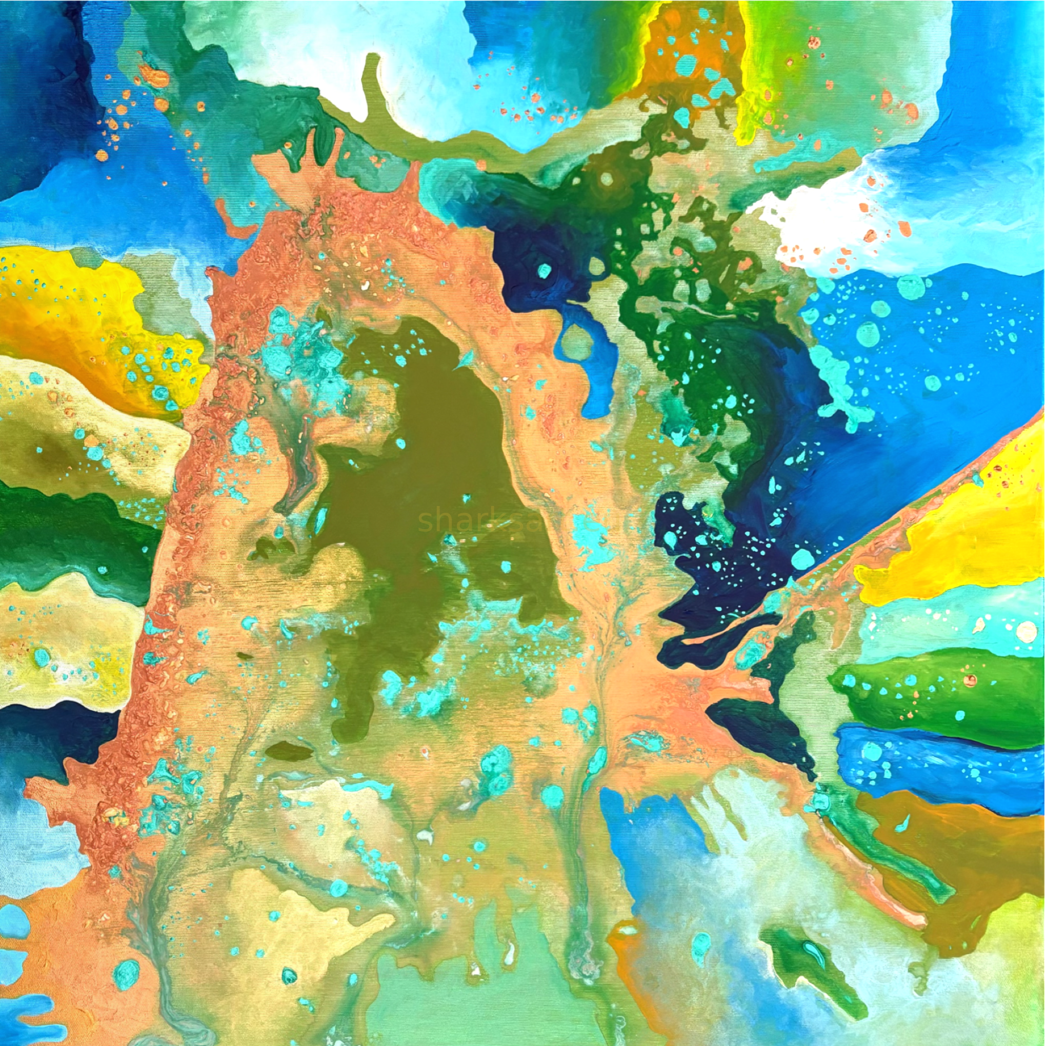 Abstraktní obraz Vnitřní krajina, akryl na plátně 70 × 70 cm